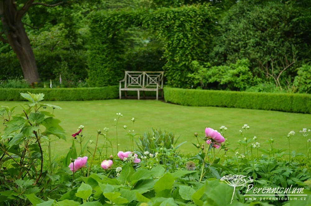 Příběh zahrady v Doyntonu 11 Tzv. "Croquet Lawn" je slunný otevřený prostor s velkým trávníkem a záhony po obvodu lemované buxusovým plůtkem.