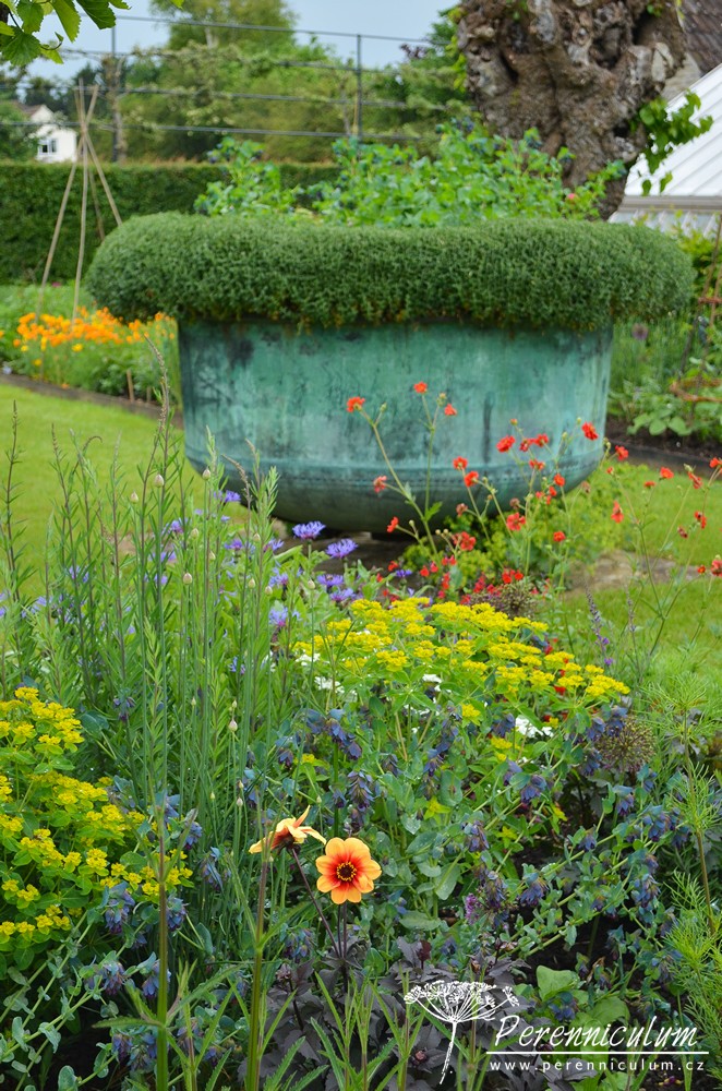 Příběh zahrady v Doyntonu 25 Středu zeleninové zahrady dominuje velká nádoba.